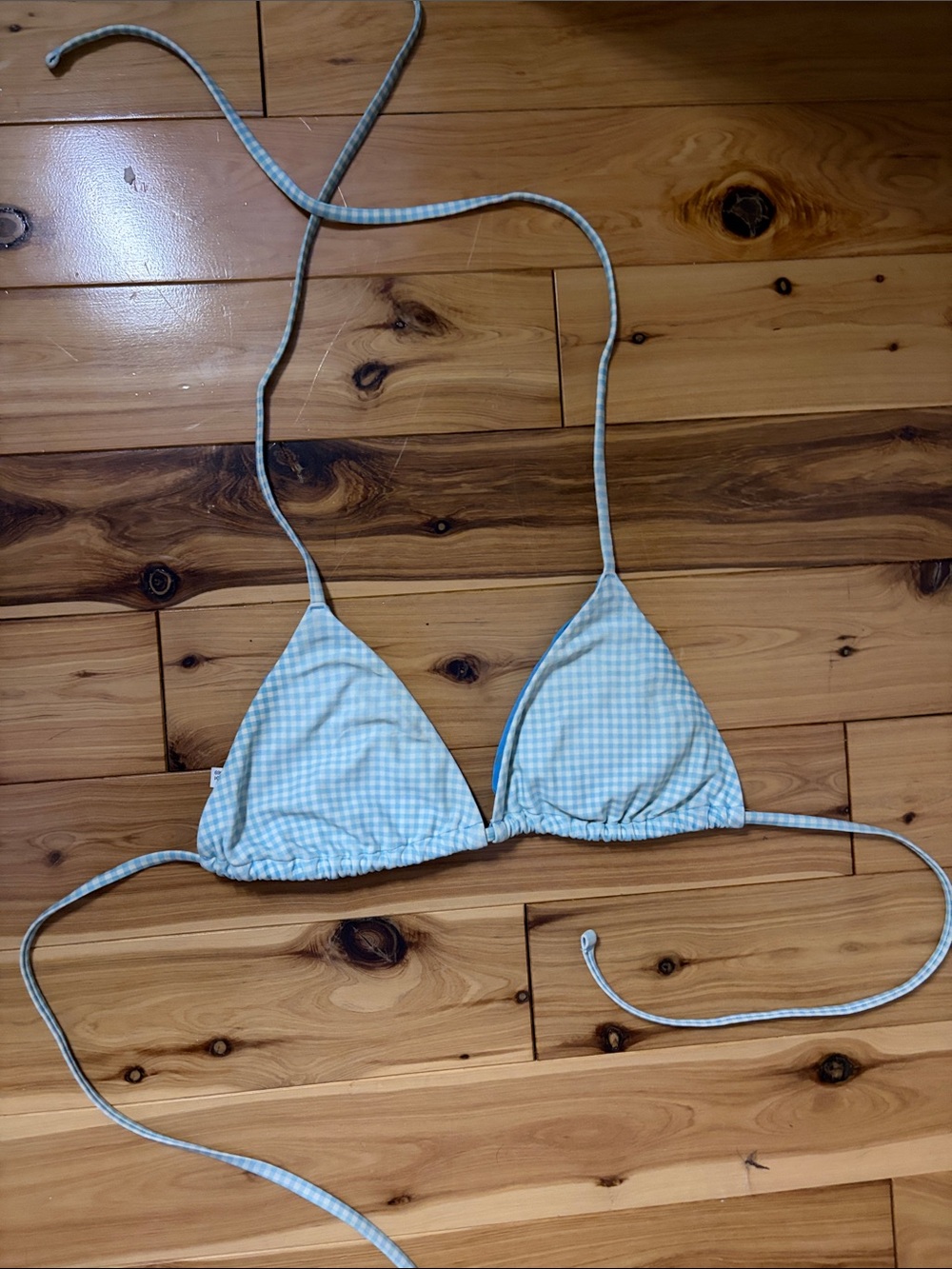 aerie Light Blue Gingham Triangle Bikini Top